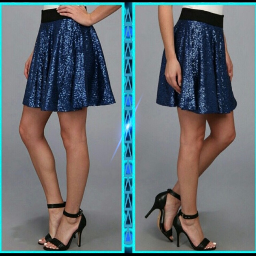 MINKPINK Blue Sequin Fit and Flare Skirt